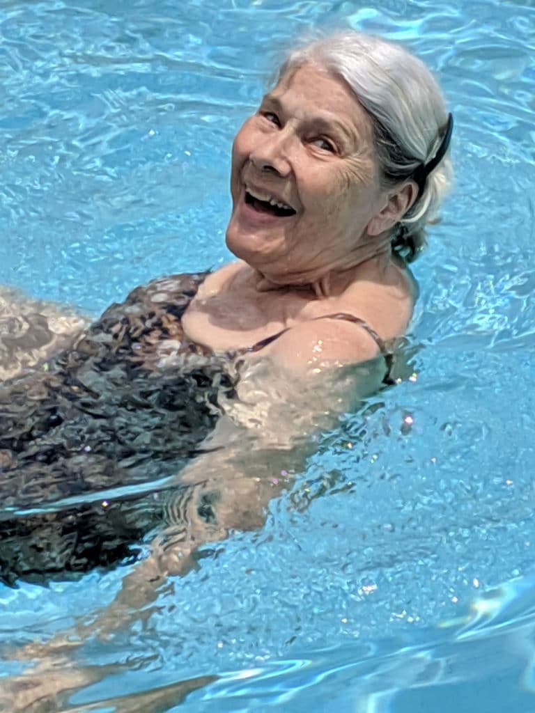 senior resident in pool